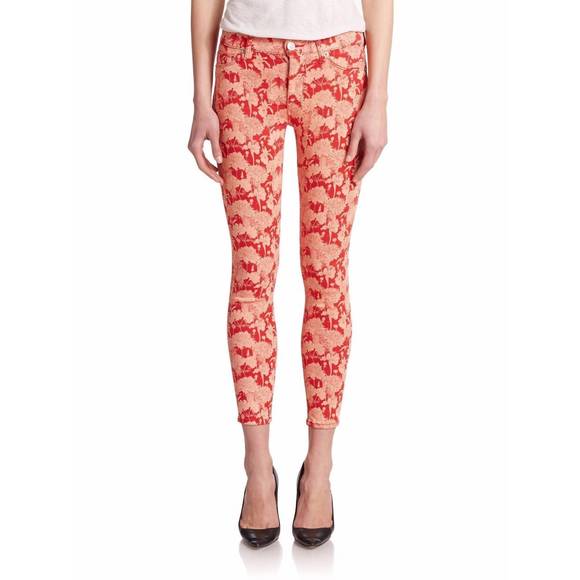NEW HUDSON floral print nico mid rise skinny ankle jeans in red - Picture 1 of 3